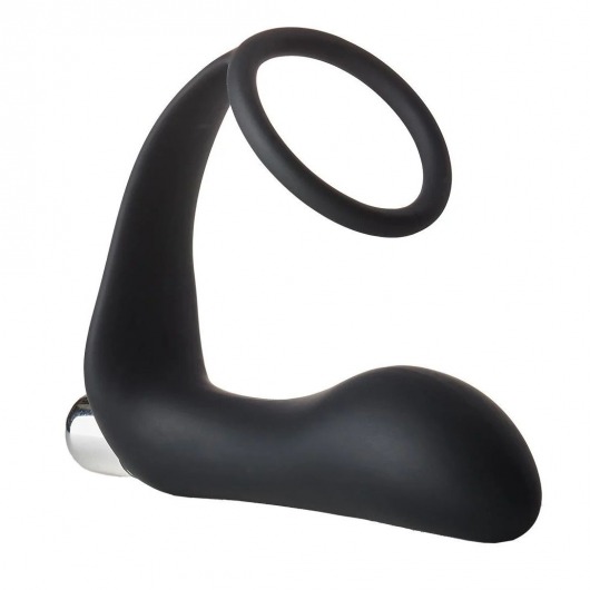 Черное эрекционное кольцо с вибропробкой Vibrating Anal Plug With Cockring - Dream Toys - в Новочебоксарске купить с доставкой