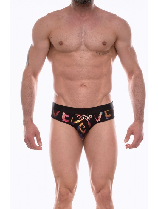 Черные трусы-брифы с блестящим принтом в виде надписей и губ - Don Moris купить с доставкой