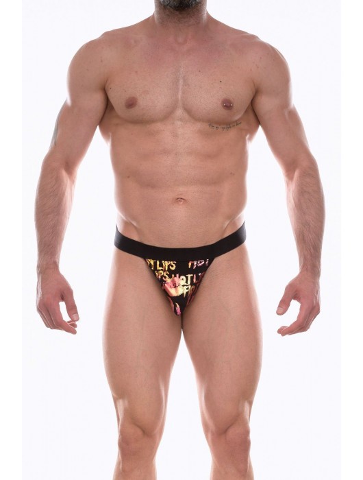 Черные мужские трусы-тонги с блестящими надписями - Don Moris купить с доставкой