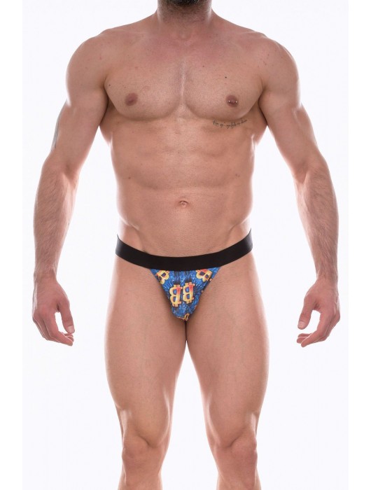 Синие мужские трусы-танга с разноцветным принтом - Don Moris купить с доставкой