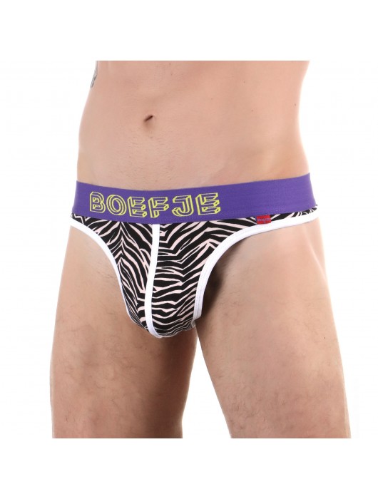 Сексуальные трусы-тонги с мелким принтом зебры - Boefje купить с доставкой