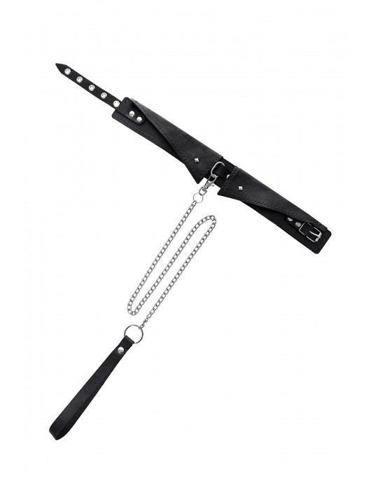 Черный кожаный ошейник-воротник с поводком - Pecado - купить с доставкой в Новочебоксарске