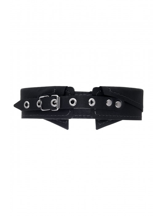 Черный кожаный ошейник-воротник с поводком - Pecado - купить с доставкой в Новочебоксарске