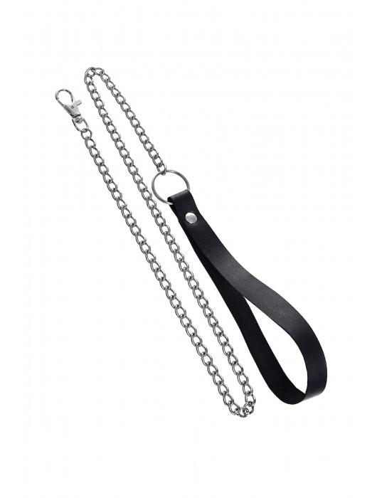 Черный кожаный ошейник-воротник с поводком - Pecado - купить с доставкой в Новочебоксарске