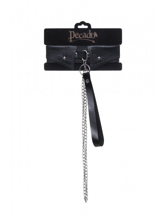 Черный кожаный ошейник-воротник с поводком - Pecado - купить с доставкой в Новочебоксарске