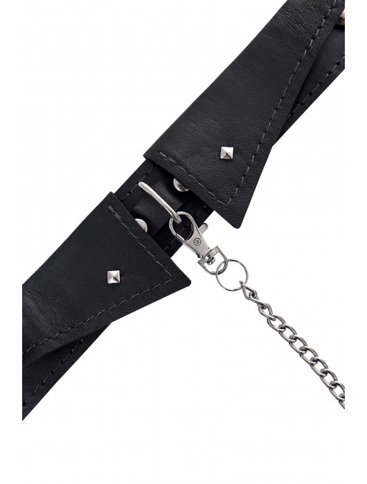 Черный кожаный ошейник-воротник с поводком - Pecado - купить с доставкой в Новочебоксарске