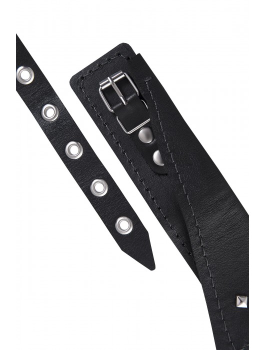 Черный кожаный ошейник-воротник с поводком - Pecado - купить с доставкой в Новочебоксарске