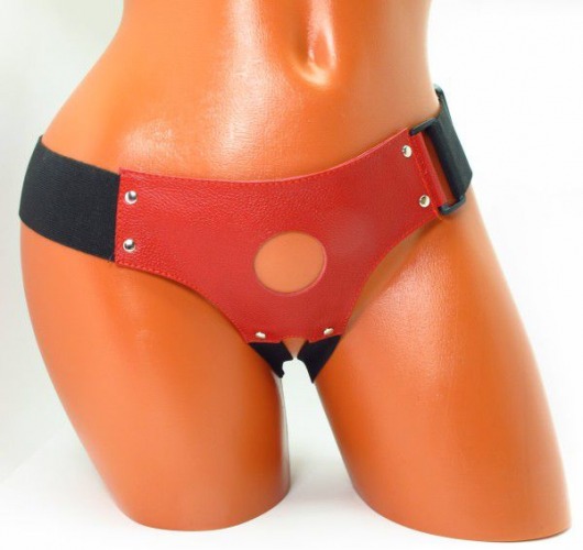 Красные кожаные трусики для страпона - БДСМ Арсенал - купить с доставкой в Новочебоксарске