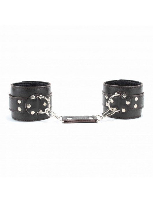 Коричневые оковы из мягкой кожи на металлической цепочке - БДСМ Арсенал - купить с доставкой в Новочебоксарске