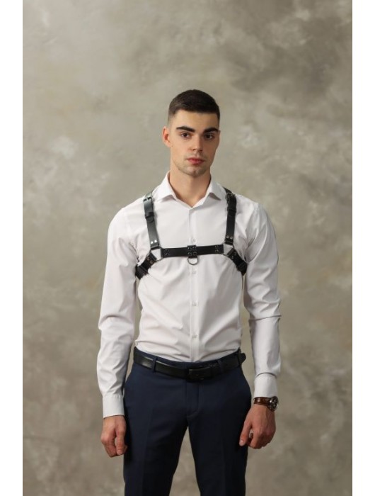 Черная мужская кожаная портупея №4 - БДСМ Арсенал - купить с доставкой в Новочебоксарске