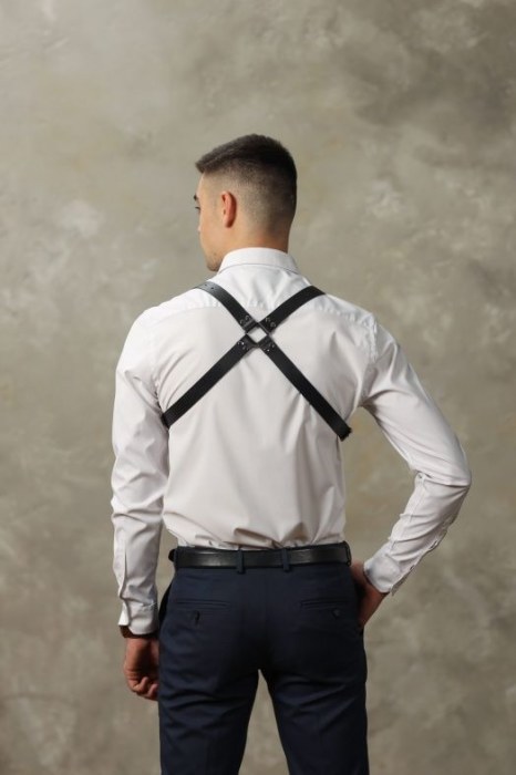 Черная мужская кожаная портупея №4 - БДСМ Арсенал - купить с доставкой в Новочебоксарске