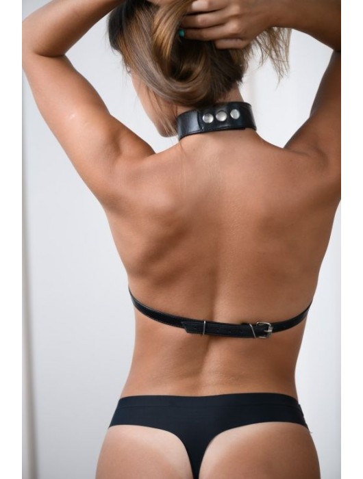 Черная кожаная сбруя с ошейником plus size из нежной кожи - БДСМ Арсенал - купить с доставкой в Новочебоксарске