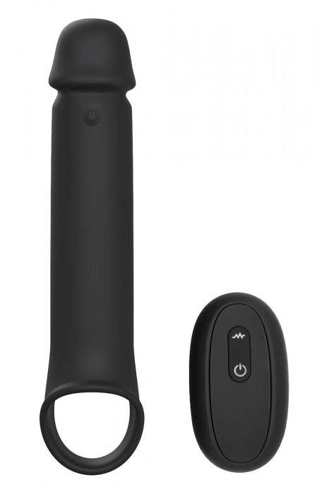 Черная насадка-удлинитель с вибрацией Vibrating Extender With Remote - Dream Toys - в Новочебоксарске купить с доставкой