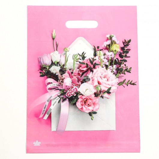 Розовый пакет с цветочным принтом и вырубной ручкой (40х31 см) - Сима-Ленд - купить с доставкой в Новочебоксарске