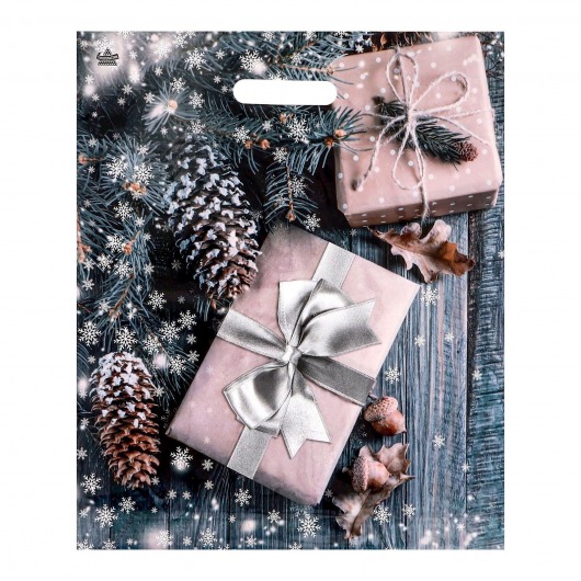 Новогодний пакет с принтом в виде подарков и вырубной ручкой (45х38 см) - Сима-Ленд - купить с доставкой в Новочебоксарске
