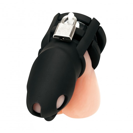 Черная клетка для пениса Silicone Small 2 in Cock Cage With Ball Divider - BlueLine - купить с доставкой в Новочебоксарске