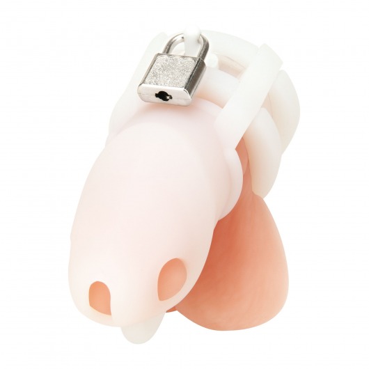 Белая клетка для пениса Silicone Small 2 in Cock Cage With Ball Divider - BlueLine - купить с доставкой в Новочебоксарске