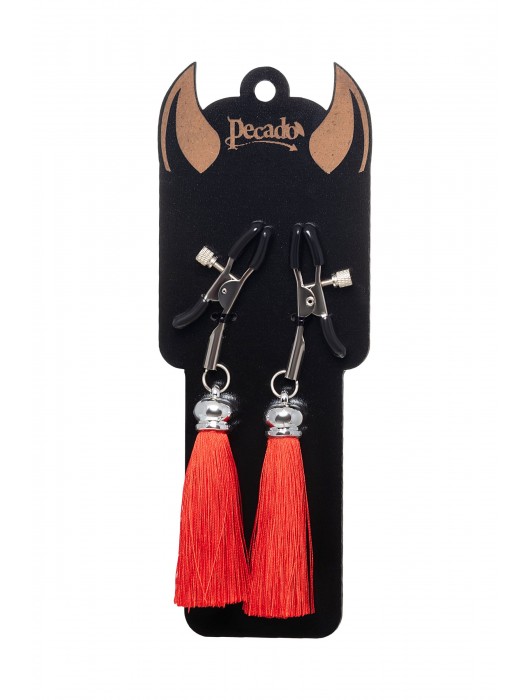 Зажимы на соски «Прищепки» с красными кисточками из шелка - Pecado - купить с доставкой в Новочебоксарске