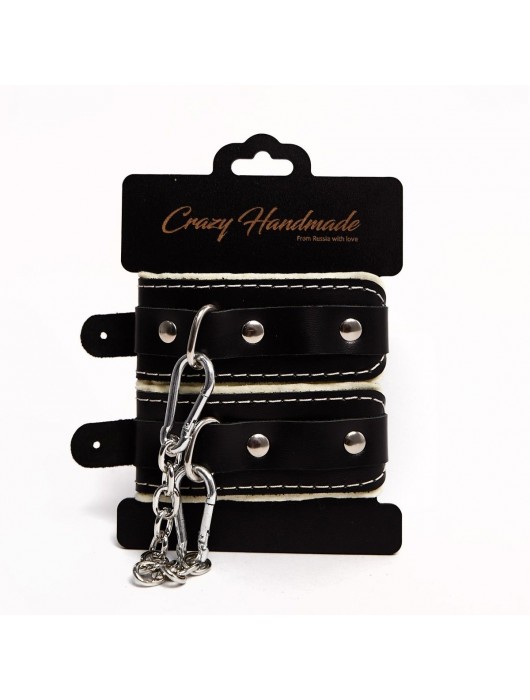 Черные скругленные наручники с мягкой бежевой подкладкой - Crazy Handmade - купить с доставкой в Новочебоксарске