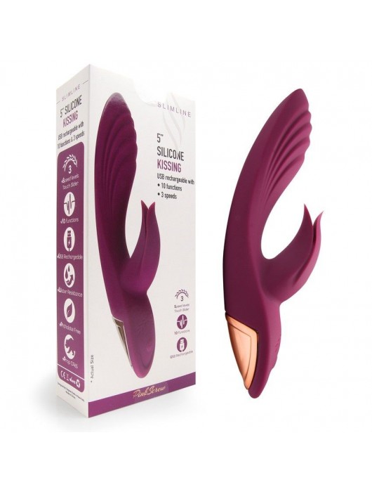 Сливовый вибратор-кролик 5’’ Silicone Kissing - 20,2 см. - Erokay