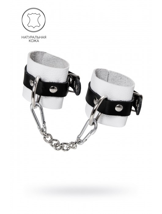 Бело-черные кожаные наручники с одним ремешком с люверсами - Pecado - купить с доставкой в Новочебоксарске