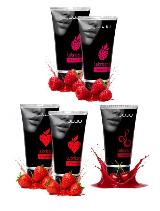 Набор из 5 съедобных лубрикантов JUJU (клубника х 2, малина х 2, вишня) - JuJu - купить с доставкой в Новочебоксарске