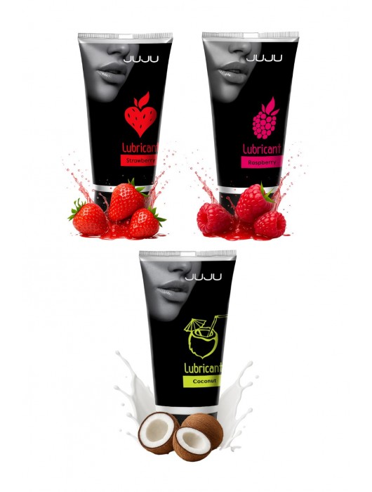 Набор из 3 съедобных лубрикантов JUJU (клубника, малина, кокос) - JuJu - купить с доставкой в Новочебоксарске