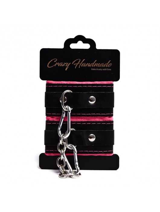 Черно-розовые скругленные наручники с мягкой подкладкой - Crazy Handmade - купить с доставкой в Новочебоксарске