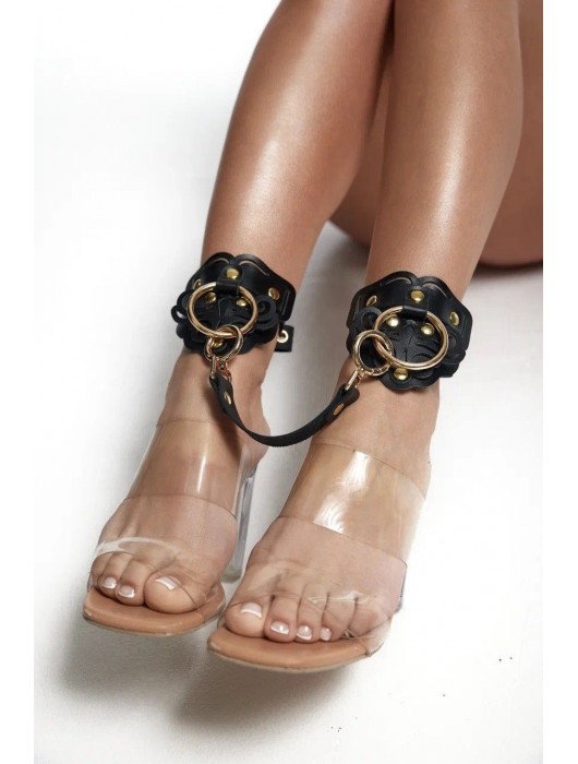 Черные кожаные оковы с резными узорами и клепками - Crazy Handmade - купить с доставкой в Новочебоксарске