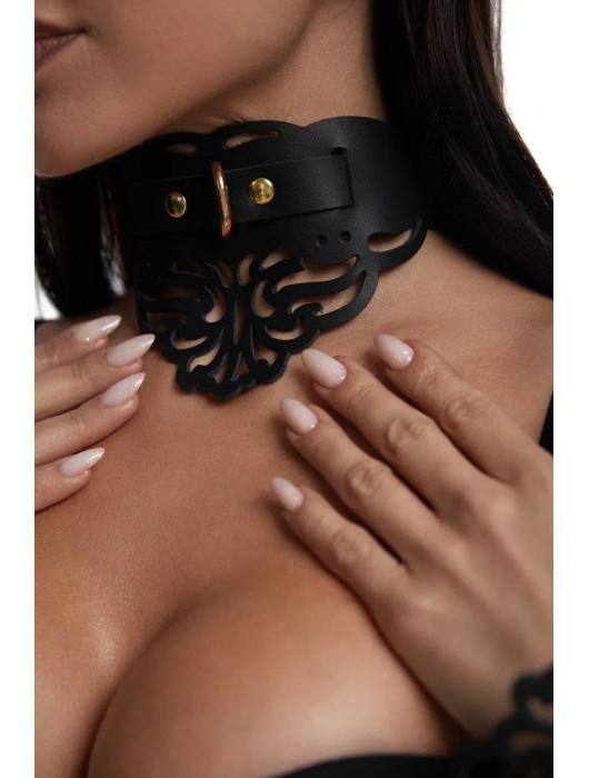 Фигурный чокер с узорами и золотистой фурнитурой - Crazy Handmade - купить с доставкой в Новочебоксарске