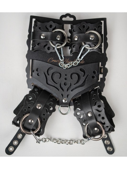 Черный ажурный кожаный набор фиксаций - Crazy Handmade - купить с доставкой в Новочебоксарске
