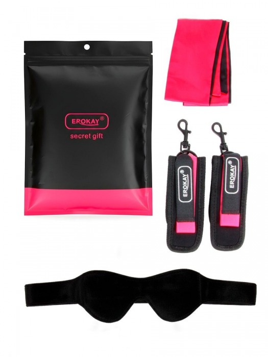 Черно-розовый эротический набор: маска, наручники и повязка - Erokay - купить с доставкой в Новочебоксарске