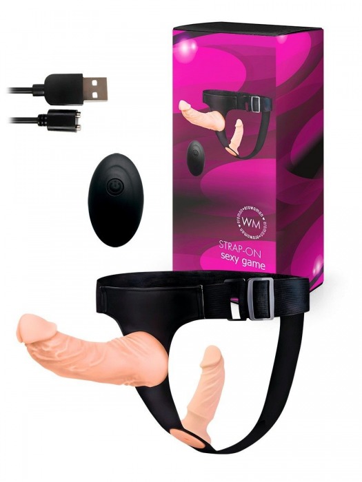 Женский страпон с 2 насадками, вибрацией и пультом ДУ - Erowoman-Eroman - купить с доставкой в Новочебоксарске