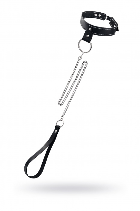 Черный узкий однослойный ошейник с серебристым поводком-цепочкой - Pecado - купить с доставкой в Новочебоксарске