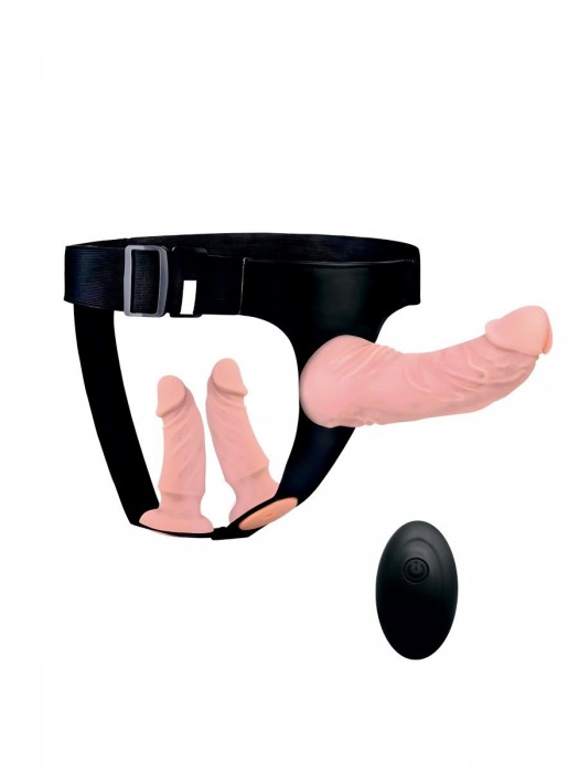 Женский страпон с 3 насадками и вибрацией - Erowoman-Eroman - купить с доставкой в Новочебоксарске