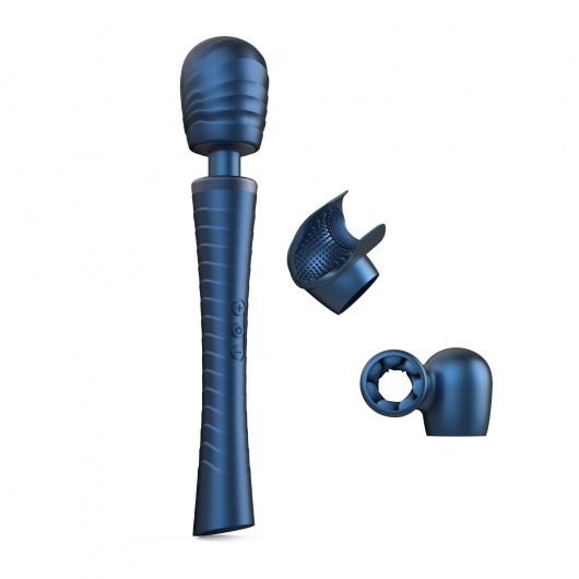 Синий вибромассажёр с насадками Man.wand Edgy - Manwan - в Новочебоксарске купить с доставкой