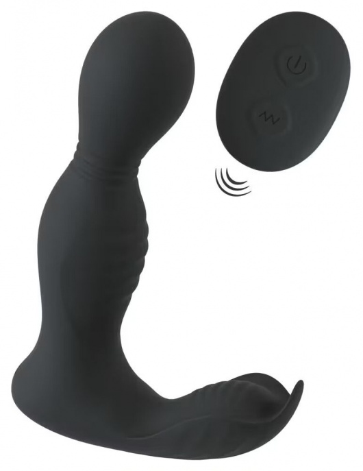 Черная анальная пробка с вибрацией, вращением и пультом ДУ RC Butt Plug with 2 Functions - Orion - в Новочебоксарске купить с доставкой