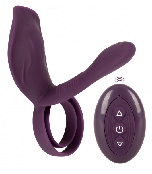Фиолетовая насадка на член с клиторальным отростком и пультом ДУ RC Couple’s Vibrator 2 - Orion - в Новочебоксарске купить с доставкой