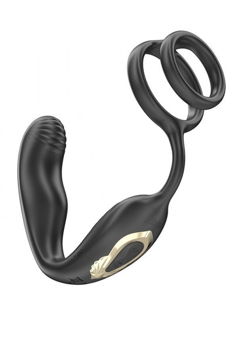 Черная анальная пробка с вращением и эрекционными кольцами - Ibiza - в Новочебоксарске купить с доставкой