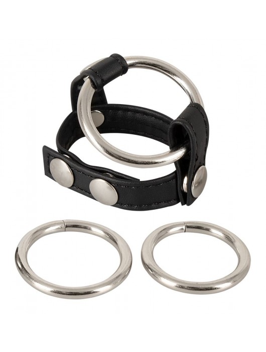 Подхват для мошонки с 3 съемными эрекционными кольцами Leder-Riemen - Orion - в Новочебоксарске купить с доставкой