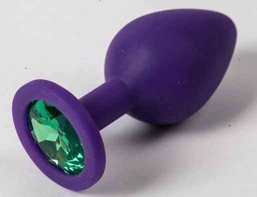 Фиолетовая силиконовая пробка с зеленым кристаллом - 9,5 см. - 4sexdreaM - купить с доставкой в Новочебоксарске
