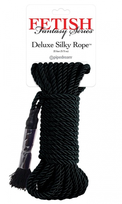 Черная веревка для фиксации Deluxe Silky Rope - 9,75 м. - Pipedream - купить с доставкой в Новочебоксарске
