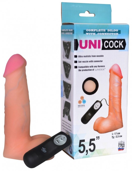 Фаллическая насадка Харнесс UNICOCK 5,5  с вибрацией - 17 см. - LOVETOY (А-Полимер) - купить с доставкой в Новочебоксарске