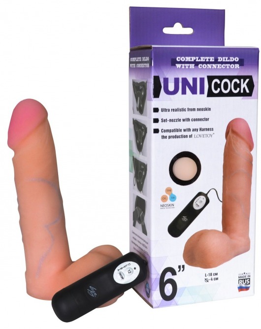Фаллическая насадка Харнесс UNICOCK 6  с вибрацией - 18 см. - LOVETOY (А-Полимер) - купить с доставкой в Новочебоксарске