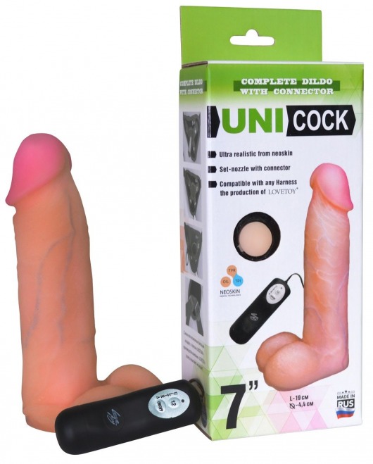 Фаллическая насадка Харнесс UNICOCK 7  с вибрацией - 19 см. - LOVETOY (А-Полимер) - купить с доставкой в Новочебоксарске