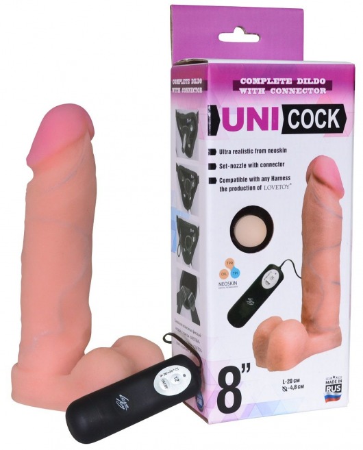 Фаллическая насадка Харнесс UNICOCK 8  с вибрацией - 20 см. - LOVETOY (А-Полимер) - купить с доставкой в Новочебоксарске