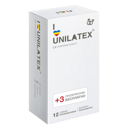 Разноцветные ароматизированные презервативы Unilatex Multifruit  - 12 шт. + 3 шт. в подарок - Unilatex - купить с доставкой в Новочебоксарске