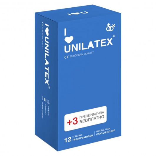 Классические презервативы Unilatex Natural Plain - 12 шт. + 3 шт. в подарок - Unilatex - купить с доставкой в Новочебоксарске