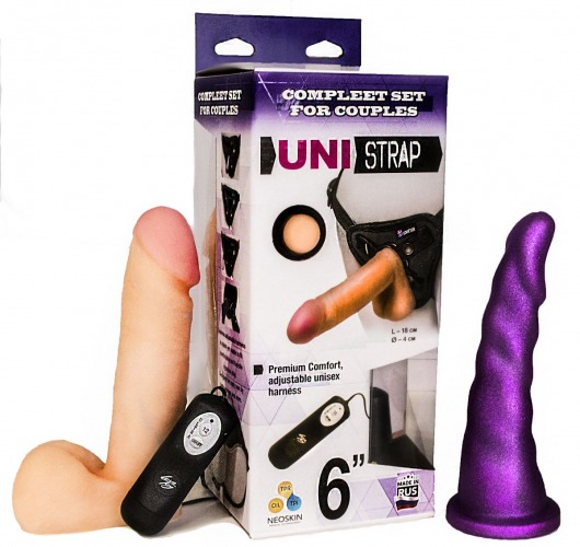 Вибрострапон с двумя насадками UniStrap - 18 и 18 см. - LOVETOY (А-Полимер) - купить с доставкой в Новочебоксарске