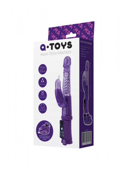 Фиолетовый вибратор с клиторальным стимулятором и крепкой присоской в основании - A-toys
